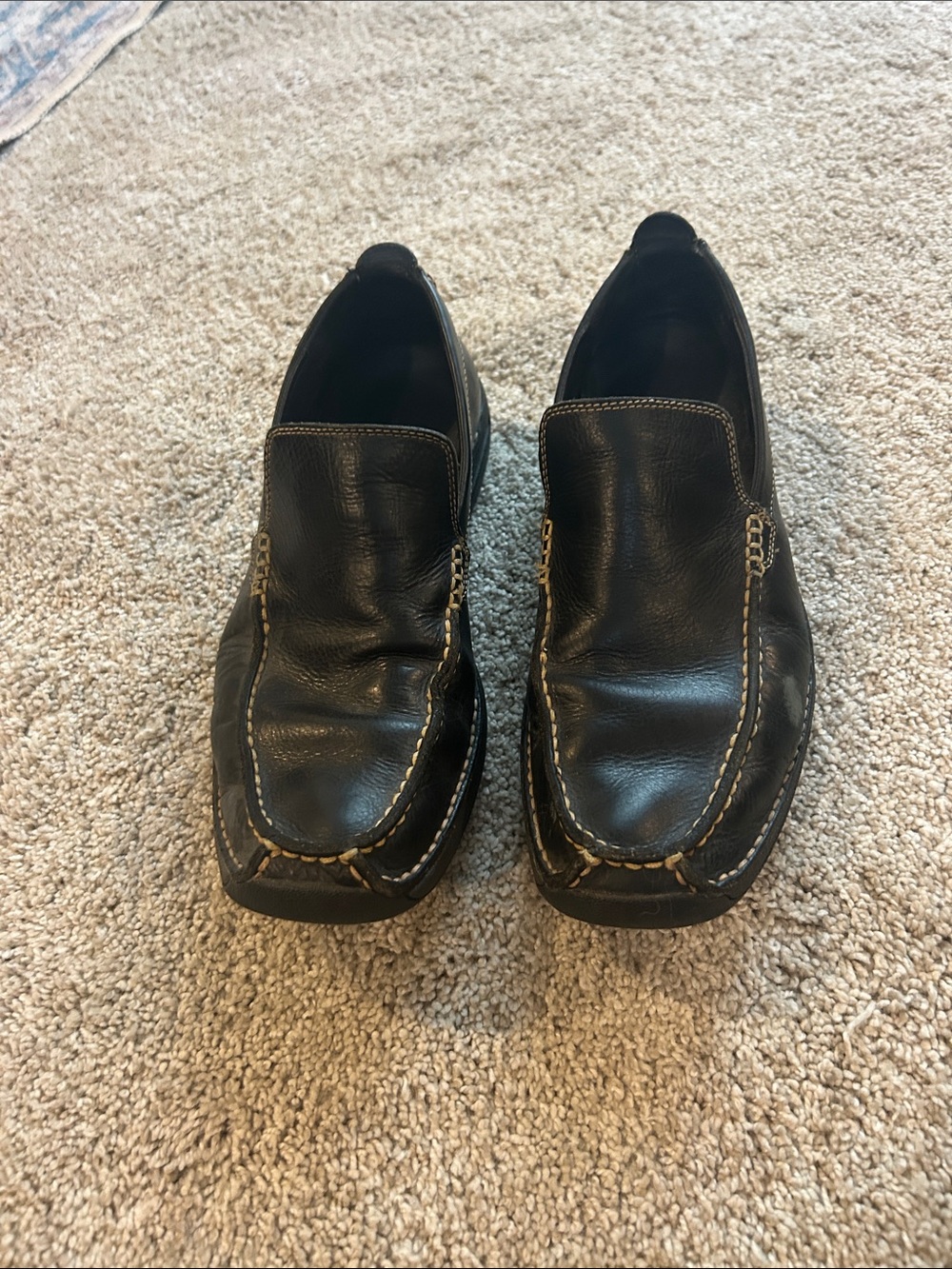 Cole Haan Black Leather Slip-On Loafers with Contrast Stitch